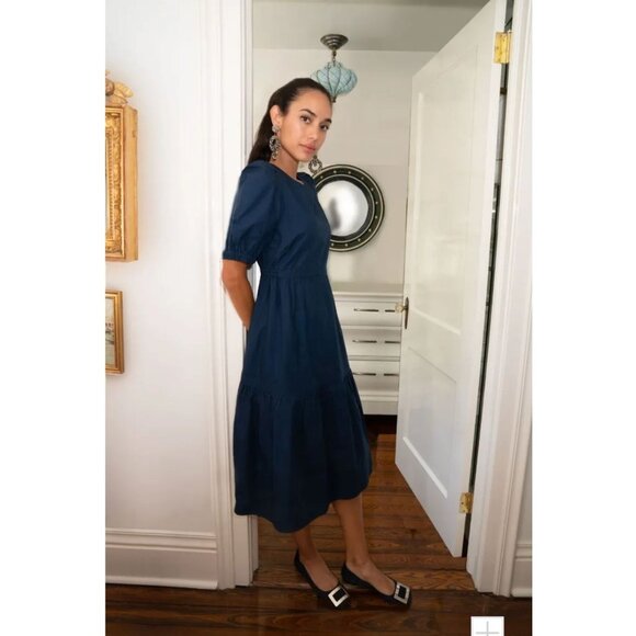 Gretchen Scott Frolic Dress - Solid Navy Women's Size Medium Blouson Sleeves Emp - Picture 1 of 6